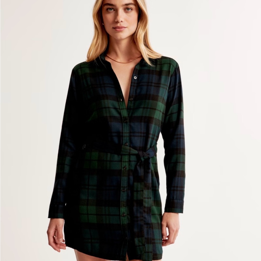 Flannel Plaid Button-Up Shirt Dress